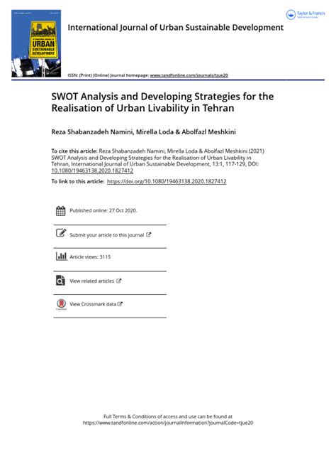 SWOT Analysis and Developing Strategies for the Realisation of .